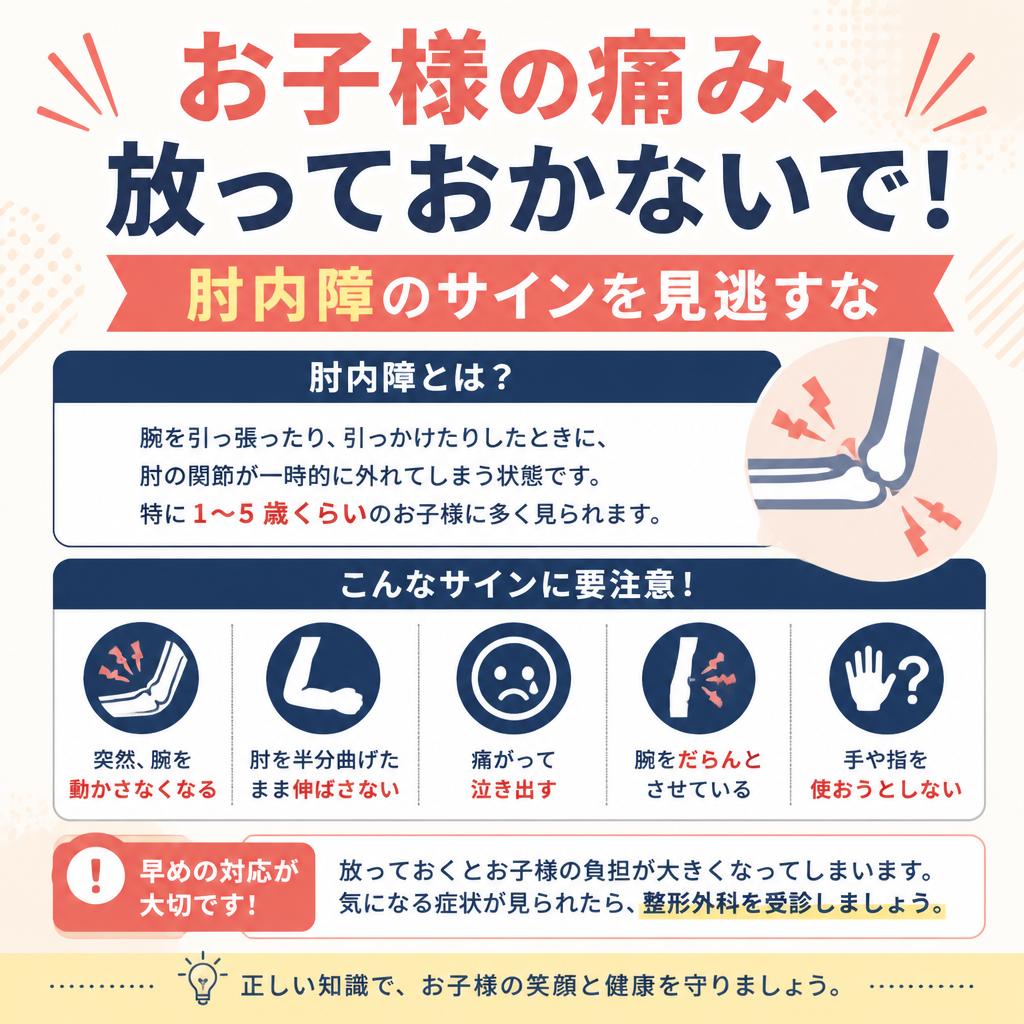 お子様の痛み、放っておかないで！肘内障のサインを見逃すな